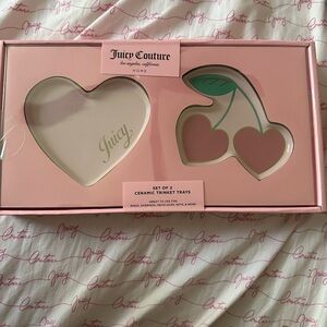Juicy Couture Heart & Cherry 2 pc Ceramic Trinket Trays Y2k NEW McBling